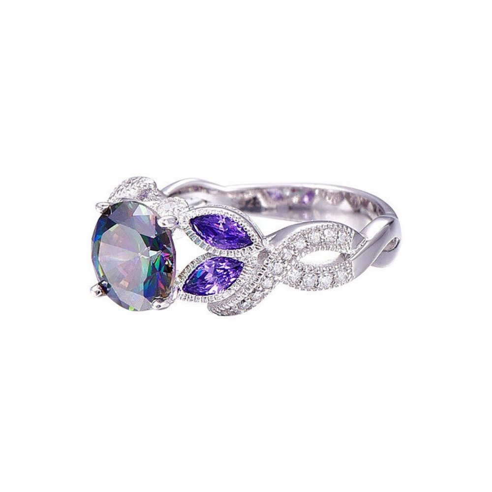 Fantastic 925 Silver Round Cut Mystic Topaz Ring - Picture 5 of 5